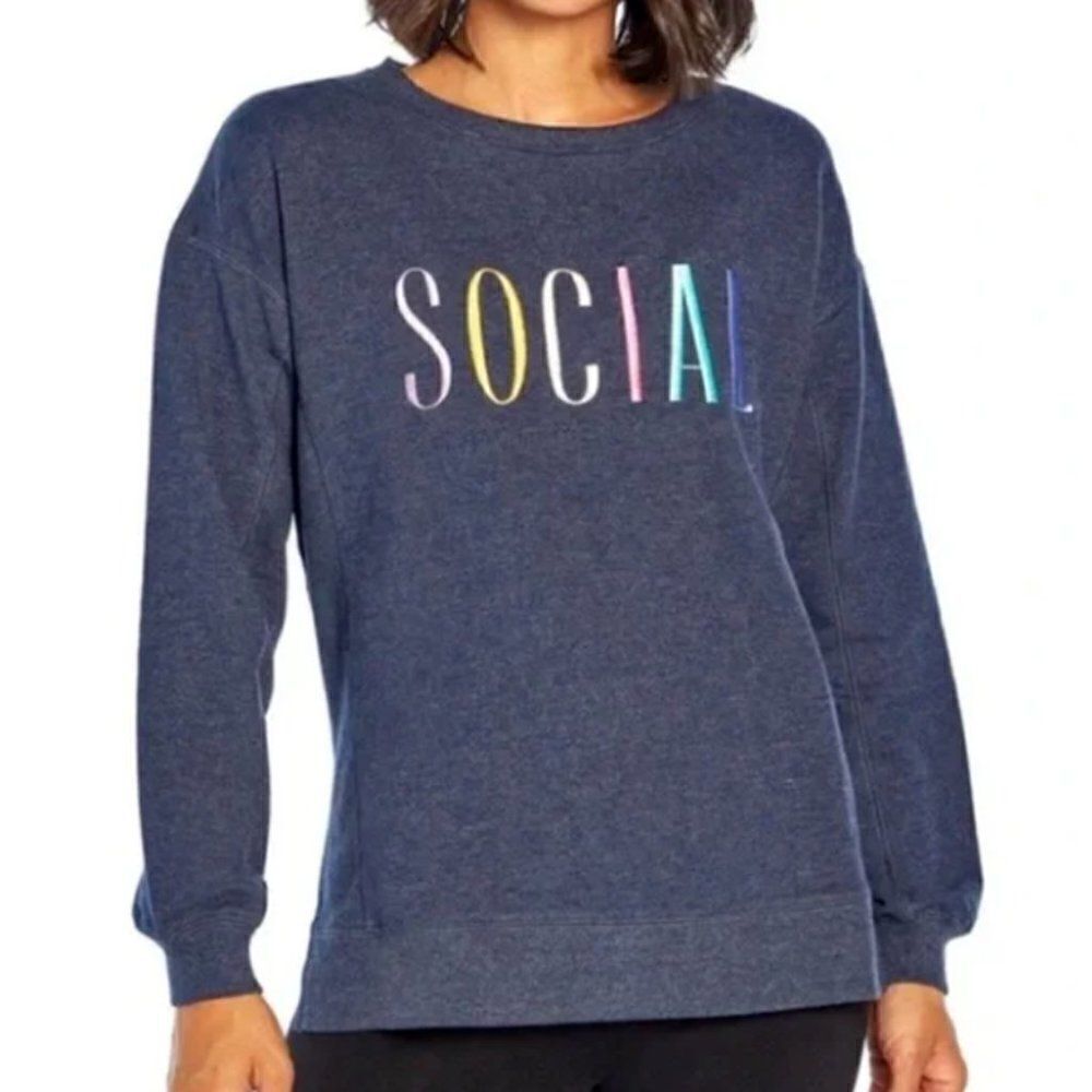NWT WildFox SOCIAL Ladies Statement Sweatshirt Blue XS